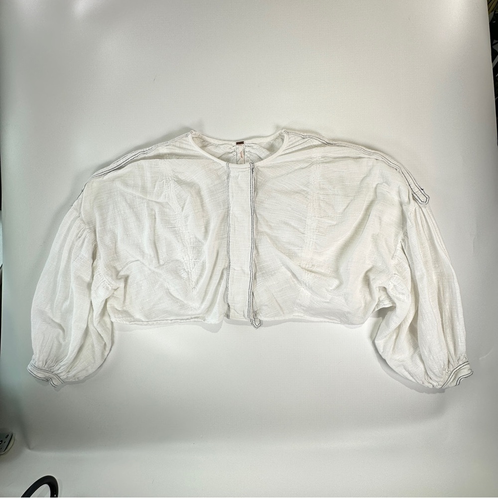 Free People Peasant Crop Top Cotton Balloon Sleeve White M - Picture 2 of 11